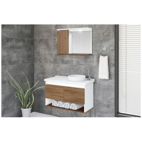 Conjunto Gabinete para Banheiro Bergamo 83,5 cm MDP Nogal A. J. Rorato