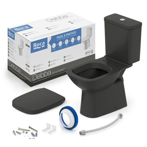 Kit Bacia Debba Classic Caixa Acoplada Acessórios e Assento Onix Matte Roca