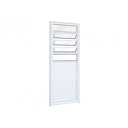 Porta de Alumínio 85X215X6,5 Mista com Basculante e Vidro Direita Branca Riobras