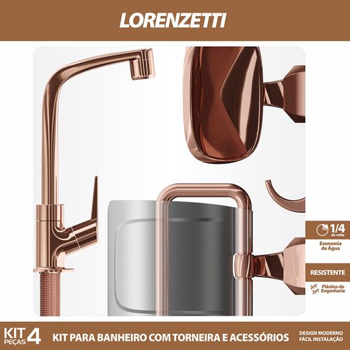 Kit Flatt com Torneira e Acessórios Abs 4 peças Rose Gold 2004 F71 Lorenzetti